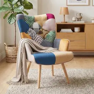Joysoul Living Room Accent Chair, Modern High Back Armchair, Boho Patchwork Fabric Chair, Colorful Upholstered Reading Chair with Solid Wood Legs for Bedroom, Small Space Joysoul Living Room Accent Chair, Modern High Back Armchair, Boho Patchwork Fabric Chair, Colorful Upholstered Reading Chair with Solid Wood Legs for Bedroom, Small Space