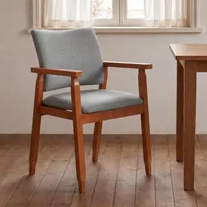 Mid Century Modern Walnut Dining Chairs Wood Arm Grey Fabric Kitchen Cafe Living Room Decor Furniture Mid Century Modern Walnut Dining Chairs Wood Arm Grey Fabric Kitchen Cafe Living Room Decor Furniture