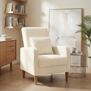 COLAMY Mid-Century Modern Upholstered Accent Chair with Back Pillow & Solid Wood Legs, Fabric Cozy Armchair for Living Room, Bedroom, Reading Nook, Apartment & Small Spaces, Beige COLAMY Mid-Century Modern Upholstered Accent Chair with Back Pillow & Solid Wood Legs, Fabric Cozy Armchair for Living Room, Bedroom, Reading Nook, Apartment & Small Spaces, Beige