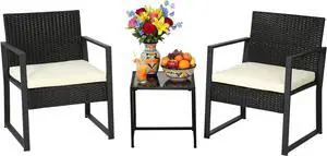 FDW | 3-Piece Patio Furniture Set | Khaki |Outdoor Wicker Furniture with Coffee Table | Modern Rattan Chairs Conversation Set | Outdoor Seating | Weather-Resistant | for Porch, Garden, Lawn FDW | 3-Piece Patio Furniture Set | Khaki |Outdoor Wicker Furniture with Coffee Table | Modern Rattan Chairs Conversation Set | Outdoor Seating | Weather-Resistant | for Porch, Garden, Lawn