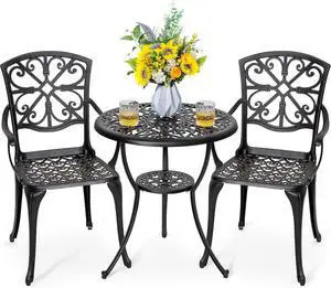 NUU GARDEN 3 Piece Outdoor Bistro Set Cast Aluminum Patio Set Bistro Table Set Rustproof Patio Table and Chairs with Umbrella Hole for Backyard, Balcony, Front Porch, Black NUU GARDEN 3 Piece Outdoor Bistro Set Cast Aluminum Patio Set Bistro Table Set Rustproof Patio Table and Chairs with Umbrella Hole for Backyard, Balcony, Front Porch, Black