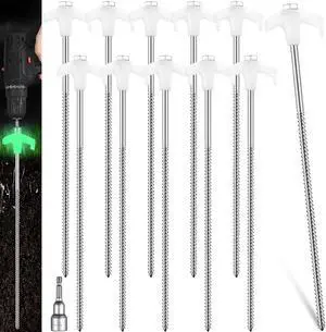 Hicarer 20 Pcs 12" Heavy Duty Screw Tent Stakes, Luminous White Hicarer 20 Pcs 12" Heavy Duty Screw Tent Stakes, Luminous White