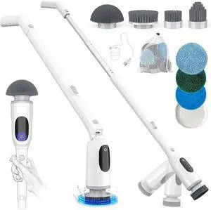Shower Scrubber, Electric Spin Scrubber with 2025 New Upgraded Motor, User-Friendly Design, 3 Adjustable Angles & Speeds, 8 Brush Heads for Cleaning Bathroom, Car Wash Brush for Tire, Windshield