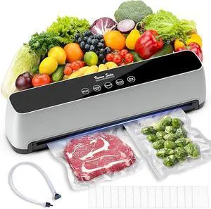 Vacuum Sealer Machine, 5-IN-1 Vacuum Sealer for Food, Powerful Fully Automatic Food Saver with Dry/Moist Mode & LED Smart Touch, Updated Vac & Seal System with 15 Vacuum Seal Bags, 1 Hose