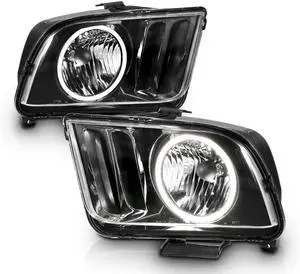 Generic Brand 2005-2009 Ford Mustang Black w/LED DRL Tube Projector Headlights Headlamps LH+RH