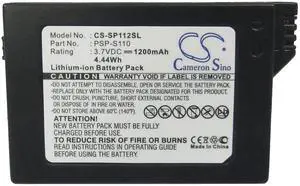 Cameron Sino Battery for Lite, PSP 2th, PSP-2000, PSP-3000, PSP-3001, PSP-3004, PSP-3008, Silm PN: PSP-S110 1200mAh / 4.44Wh