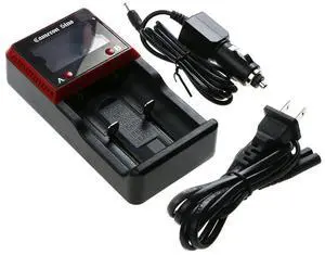 Cameron Sino Intelligent Dual-Slot LCD Universal Lithium Battery Charger with Car Charger & AC Adapter  ICR18650, INR18650, NR18650, UR18650