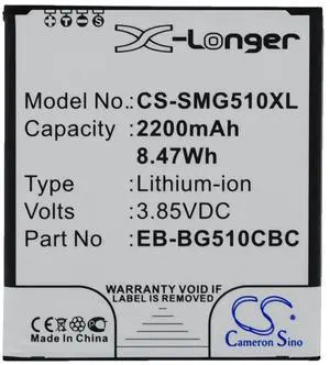 Cameron Sino battery for  Galaxy Core Max, Galaxy Core Max Duos, SM-G5108, SM-G5108Q, SM-G5109, SM-G510F   PN:  EB-BG510CBC    2200mAh / 8.47Wh