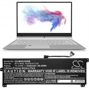 Cameron Sino battery for  i5 8250U 256GB, i5 8250U 8GB, i7 8550U 256GB, i7 8550U 8GB, S1, S1-C1   PN:   4ICP5/41/119, BTY-M48    3250mAh / 49.40Wh