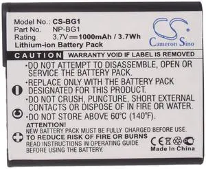 Cameron Sino Battery for Cyber-shot DSC-WX1N, Cyber-shot DSC-WX1S, Cyber-ShotDSC-W100B P 1000mAh