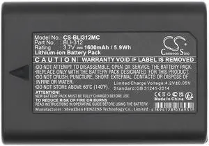 Camera Battery for Leica BM8, M8, M9-P, M9-M, BLI-312  3.70V 1600mAh / 5.92Wh