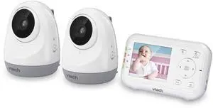 VTech VM3261-2 2.8â Digital Video Baby Monitor with 2 Pan & Tilt Cameras, Full Color and Automatic Night Vision, White