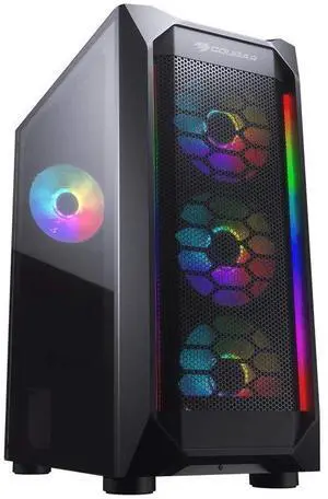 CougarMX410 Mesh-G - RGB PC Gaming Case Mid Tower - Mini ITX/Micro ATX/ATX - Acrylic Side Panel|Fan/Water Cooling Support|Integrated Dual ARGB Strips|Black (385VM70.0004)