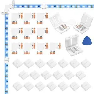 WENHSIN 10-Packs L Shape 4-Pin LED Connectors for LED Strip Lights 8MM Width Unwired Gapless Solderless Adapter Extension