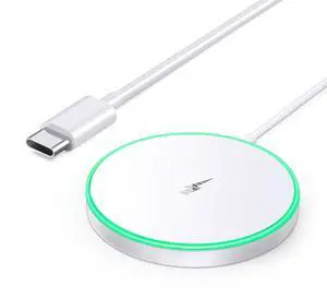 Magnetic Wireless Charger 15W Mag Safe Charger-Fast Charging Pad Compatible with iPhone17/16/15/14/13/12 Series & Airpods 2 3 Pro-LED Mag-Safe Pad with Dual Charging Ports Original ReplacementWhite