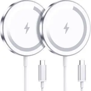 WRVVR for Apple Mag-Safe Charger 2 Pack, Magnetic Wireless Charger for iPhone 17/17 Pro/17 Pro Max/Air/16 15 14 13 12 Pro Max Plus mini, Charging Pad for Airpods Pro 3 2,Strong Magnet, Silver