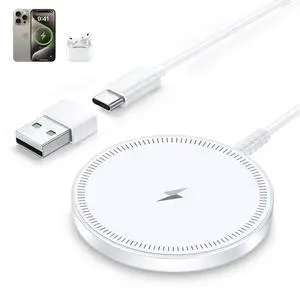 MagSafe Charger Magnetic Wireless iPhone Charge Compatible with iPhone 17 Pro Max Air 16 15 14 Pro Max Plus 13 12 Pro Max & AirPods 4 3 2 Pro - Charging Pad Dock for Travel Home Office
