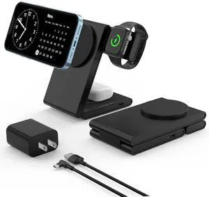 3 in 1 Wireless Charger with Magsafe, Travel Foldable Charging Station for Apple Devices, Compatible with iPhone 16/15/14/13/12 Series, iWatch Ultra/SE/10/9/8/7/6/5/4/3/2 Series, AirPods 3/Pro/2/4