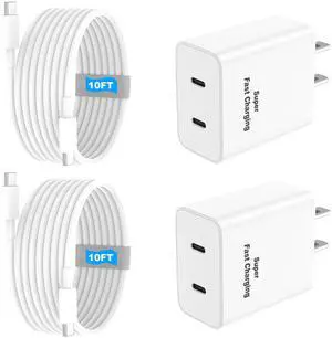 iPhone 17 16 Charger Fast Charging, 45W Dual USB C Phone Charger Block with 10FT Long Type C Cable Cord for Apple iPhone 17/Pro/Pro Max/17 Air/16 Pro/16 Pro Max/15 Plus/15 Pro/iPad/S25 Ultra/S24