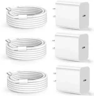 iPhone 17 16 Charger Fast Charging, 3Pack 20W USB C Fast Charger Block with 3Pack 6ft Long USB C Charging Cable Cord for iPhone 17/Air/16e/16 Pro Max/16 Plus, iPhone 15 Pro/15 Plus, Airpods Pro, iPad