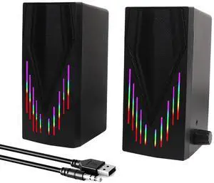 YXHDZ Black Computer Speakers, Speakers for Computer Desktop PC with Colorful Dynamic RGB Lighting, USB Powered Gaming Speakers with 3.5mm Aux Cable for Monitor Laptop Tablet