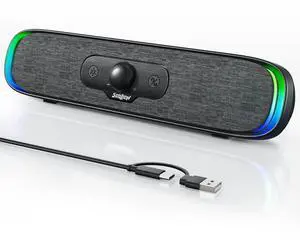 SOULION R200 Bluetooth Computer Speakers, Compact PC Speakers, USB C/USB Plug & Play Desktop Speaker with Colorful LED Lights, Clear Sound Wired PC Soundbar for Computer Desktop Laptop Monitor