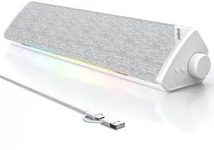 SOULION R60 Bluetooth Computer Speakers, USB-C/USB Plug-N-Play PC Speakers with LED Dynamic Light, Surround Sound Soundbar Speaker with Rotary Switch for Desktop Laptop