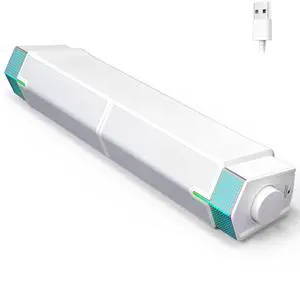 Jeecoo M20 Bluetooth Computer Speakers for PC Desktop Monitor, Gaming PC Sound Bar - Wired USB-Powered, Superb Stereo Sound, with LED Lighting (White)