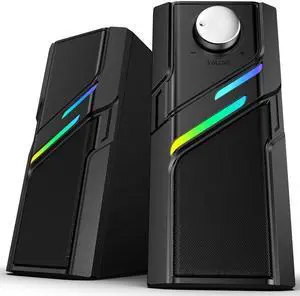 LENRUE Computer Speakers for Desktop PC with Easy Knob, Clear Powerful Sound, Touch Lights, Plug and Play for Computer Desktop PC, Monitors, Laptop (USB & AUX)