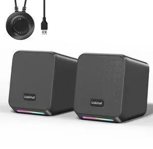 Uakinat Computer Speakers,with 7 Colorful RGB Lights, Headphone Jack, Enhanced Bass and Volume Control, PC Speakers USB Powered Gaming Speakers for Laptop Monitor PC Tablet Phone