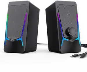 ROSON Computer Speakers, Gaming PC Speakers with Enhanced Bass and Volume Control, Stereo 2.0 USB Powered 3.5mm Aux Multimedia Speakers for Laptop/Desktop/Tablets/Phone
