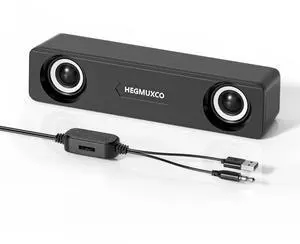 Computer Speakers for Desktop PC - 10W Wired Stereo Speakers with Volume Control Wheel, USB Powered, 3.5mm Audio Input, Compact Expertly Tuned Soundbar with Deep Bass for Office, Home, and Gaming