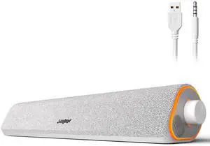 SOULION R50 Bluetooth Computer Speakers for Desktop PC Monitor White,Wired USB Powered 3.5mm Aux PC Speakers Sound Bar,4 Modes LED Lights with Switch Button,Surround Sound Soundbar for Computer