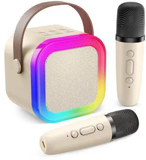 Fede Karaoke Machine for Kids Adults, Mini Karaoke Machine with 2 Wireless Microphones, Portable Bluetooth Speaker with Voice Changing Effects & LED Lights, Best Gifts Toys for Girls and Boys