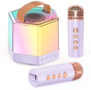 AIDELF Mini Karaoke Machine for Kids - Portable Bluetooth Karaoke Speaker with 2 Wireless Microphones and Party Lights Toy Ages 3-12+,Birthday Gifts for Girls Boys Family Home Party