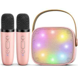 Karaoke Machine for Kids Adults, Mini Portable Bluetooth Karaoke Speaker with 2 Wireless Microphones, MP3 Music Player, Birthday Gifts for Girls Boys 3,4,5,6,7,8,9,10, 12+ Years Old Family Home Party