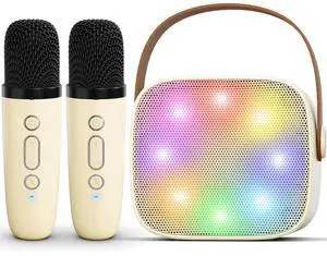 Mini Karaoke Machine for Kids Adults, Portable Bluetooth Karaoke Speaker with 2 Wireless Microphones for Girls Boys 3-11,12+ Years Old, Gifts for Family Home Birthday Party