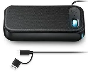 USB-A/USB-C Computer Speakers for PC Desktop, Wired Portable Mini Sound-bar for Monitor with Stereo Sound & Enhanced Bass, Laptop Speakers for Desktop, PC, Smartphones,Tablets with RGB Lights