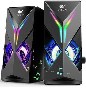 OROW 10W RGB Computer Speakers with Volume Control, Colorful LED Gaming Speakers for PC/Desktop/Laptop/Monitor, 3.5mm Aux Input, Lights On/Off Option (S201)
