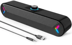 LENRUE Computer Speakers,Wired USB-Powered Sound-bar with 10W Stereo Sound for PC Desktop,Plug-n-Play (A39PRO /Black)