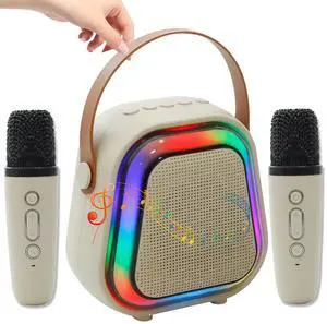 Mini Karaoke Machine for Kids, Portable Bluetooth Karaoke Speaker with 2 Wireless Kids Microphones and Lights, Speaker Singing Systems, Birthday Gifts for Girls Boys, Home Party Family