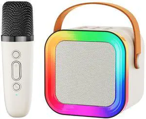 Mini Karaoke Machine Speaker for Kids Adults,Portable Bluetooth with 1-2 Wireless Microphones,Christmas Birthday Gifts Toys Girls Boys Ages 4, 5, 6,7, 8,9,10,11,12+ Years Old Toddler (Off-White -1Mic)