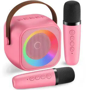 Mini Karaoke Machine with 2 Wireless Microphones for Kids Adults,Portable Bluetooth Karaoke Speaker with Party Lights,Christmas Birthday Gifts for Girls Ages 4, 5, 6,7, 8, 9, 10,12+ Family Home Party