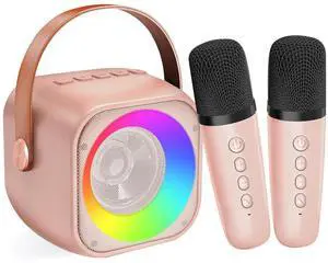 Mini Karaoke Machine for Kids Adults, Portable Bluetooth Speaker with 2 Wireless Microphones, Microphone and Speaker Set with Disco Light for Home Party Christmas Birthday Gift for Girls Boys