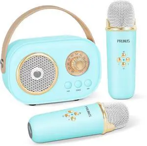 PRUNUS C20 Mini Karaoke Machine Portable Bluetooth Speaker with Wireless Microphone 6 Sound Modes for Adults&Kids Birthday Home Farmily Friends Party Gifts for Girls Boys Friends-Blue