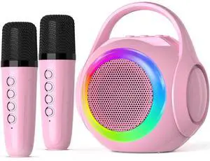 Hockvill Mini Karaoke Machine for Kids with 2 Microphones, Bluetooth Toddler Karaoke Toy with LED Lights, Rechargeable Portable Speaker for Girls & Boys Ages 3-10, Childrens Day & Birthday Gift Ideas