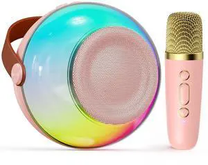 Mini Karaoke Machine for Kids Adults, Portable Bluetooth Speaker with 2 Wireless Microphones, Karaoke Toys for Family Party, Birthday Gifts for Girls Ages 4, 5, 6, 7, 8, 9, 10, 12+ (Pink, 1 Mic)