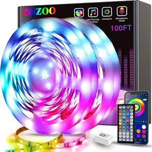 ZOZOO 100ft Led Lights for Bedroom(2 Rolls of 50ft), Smart RGB Led Strip Lights with 44-Key Remote & APP Control Music Sync with Color Changing for Home Party Festival Decoration