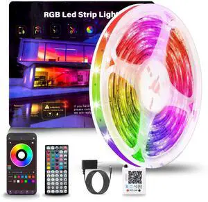 NBBUFF Led Lights for Bedroom 100ft (1 Roll), Color Changing RGB Led Strip Lights with 60 Keys Remote and App Control, Music Sync Led Lights for Room Kitchen Party Home Decor