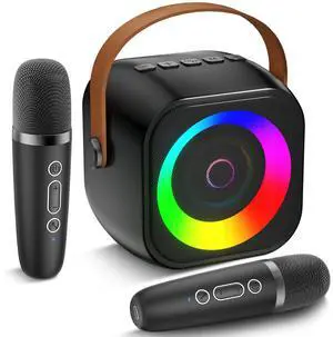 Mini Karaoke Machine for Kids, Toddler Portable Bluetooth Speaker with 2 Wireless Microphones & Party Light, Christmas Birthday Gifts for Girls & Boys Ages 3, 4, 5, 6, 7, 8, 9,10,11,12+ Years Old